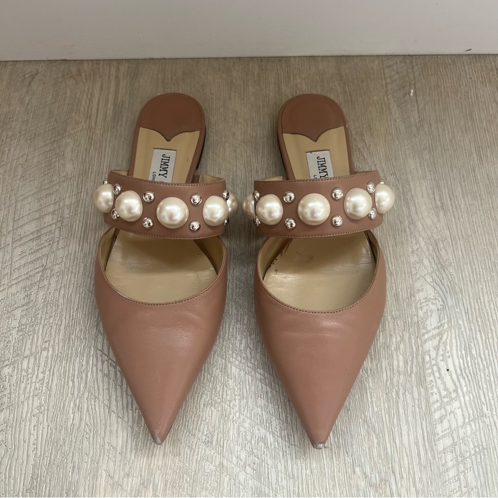 Jimmy Choo Blush Pink Pearl-Embellished Pointed Toe Flats